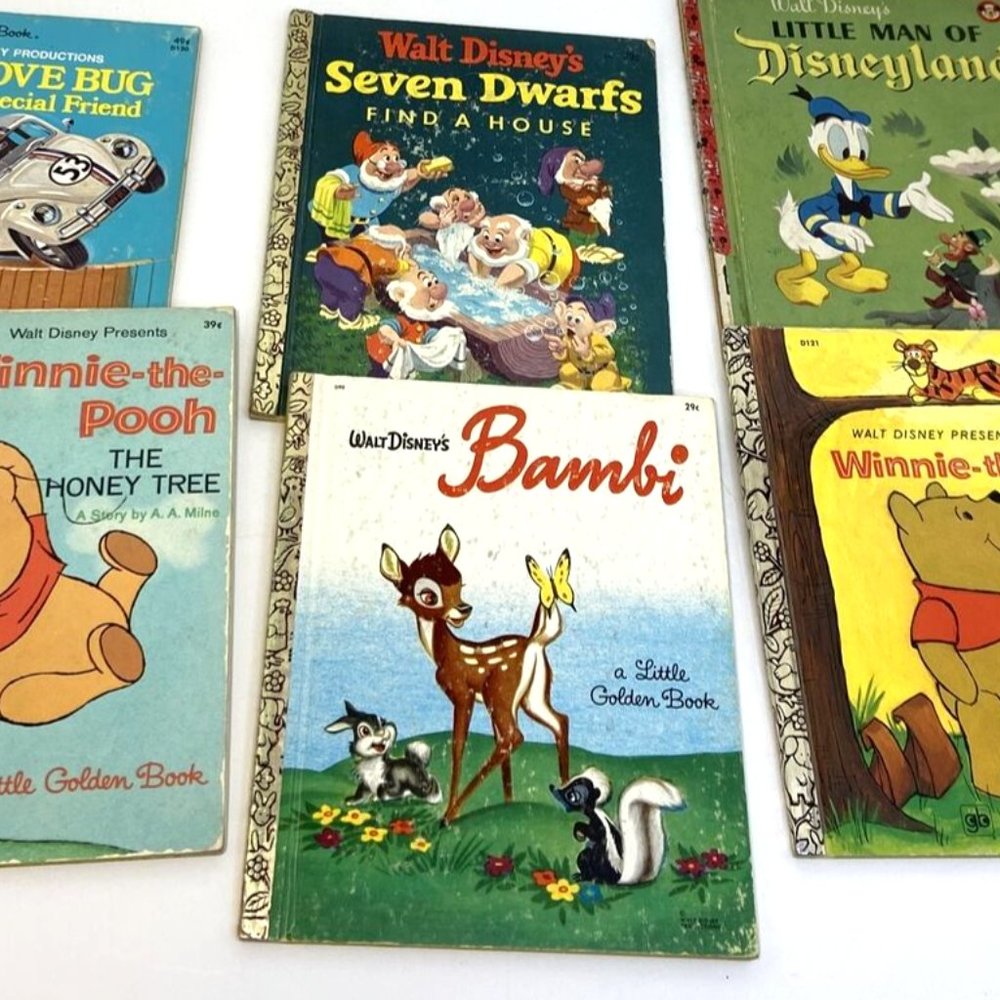 Vintage 6 Book Set Walt Disney Mickey Mouse Book Club + A Little Golden Book